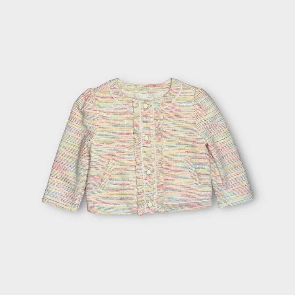 Janie and Jack Boucle Pastel Ruffle Front Jacket
